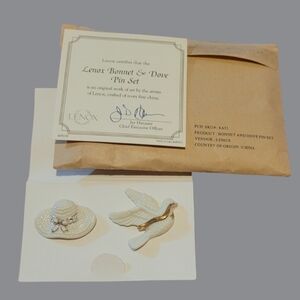 Vintage ~Lenox Porcelain Bonnet & Dove Pin Set - 24KT Gold & Rhinestones